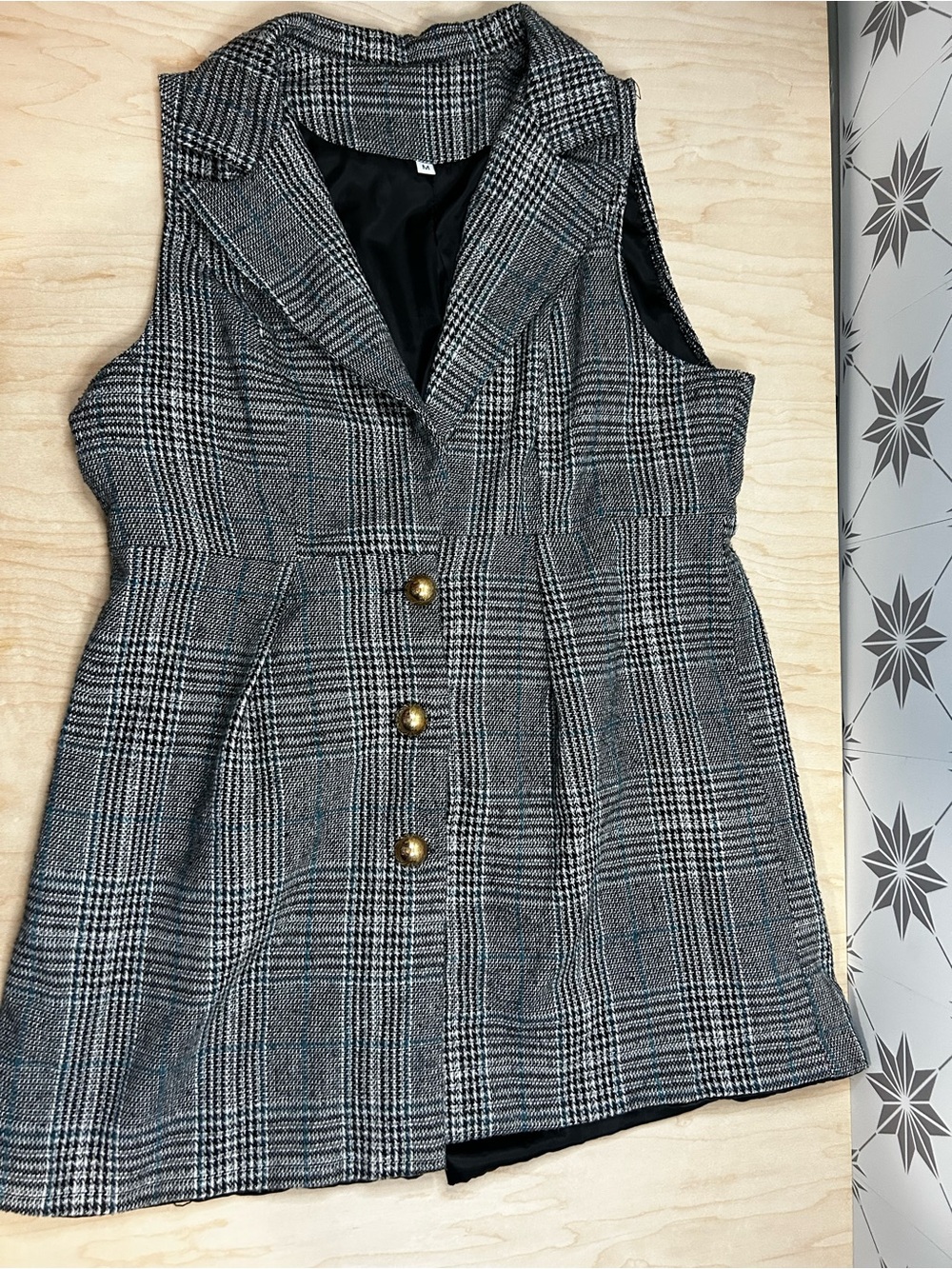 Chic Lined Glen Plaid Sleeveless Blazer Vest